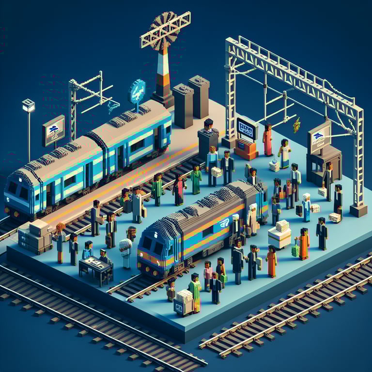 Vibrant 3D voxel model depicting train passenger survey concepts