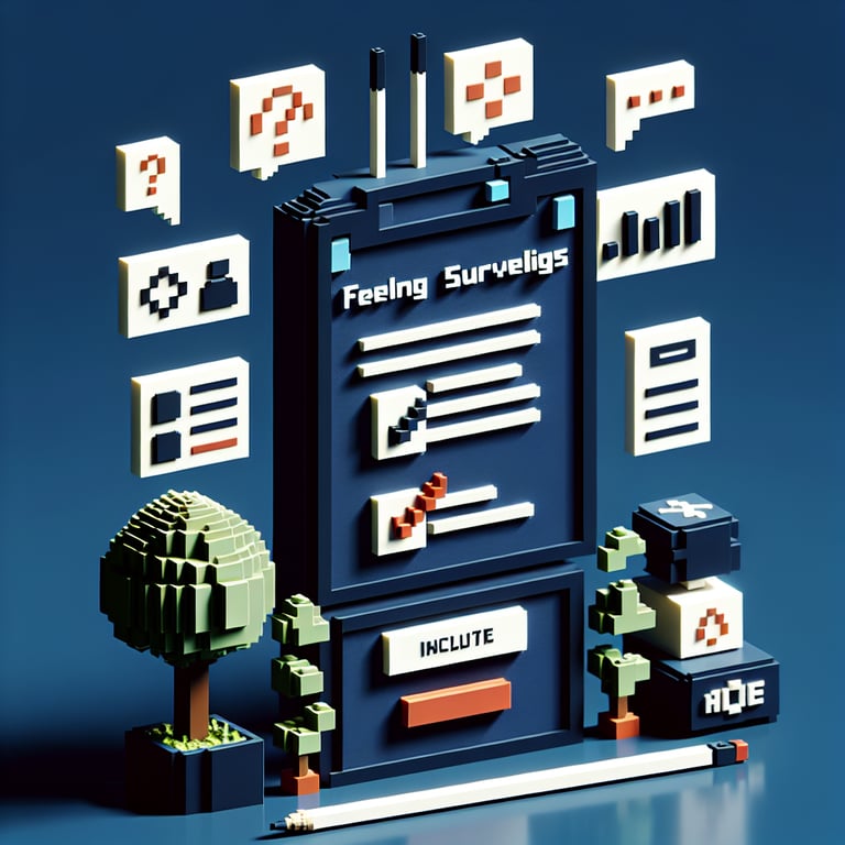 Artistic 3D voxel visualizing learner feedback survey questions