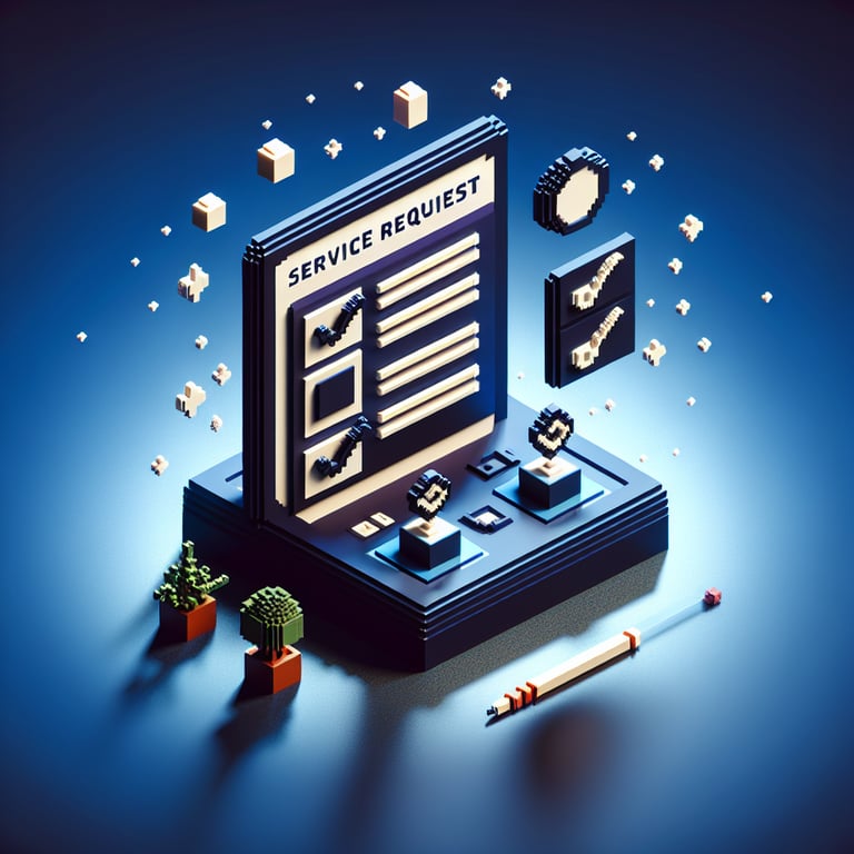Artistic 3D voxel model showcasing customer inquiry feedback process