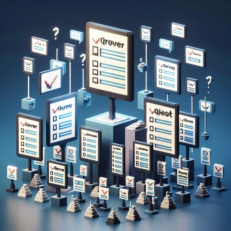 Artistic 3D voxel representing training feedback survey interface