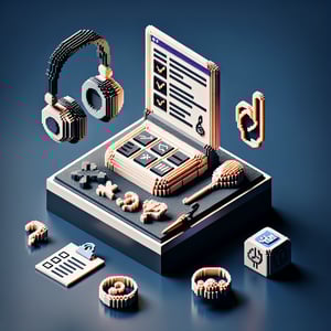 3D voxel art illustrating online survey concept on dark blue background, related to deaf culture.