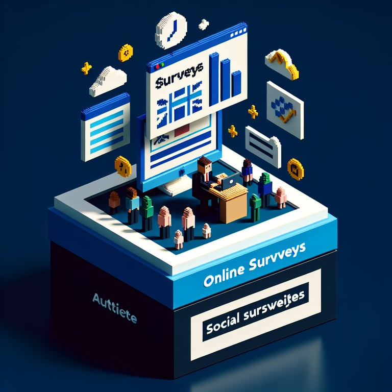 3D voxel art depicting online surveys, symbolizing British social attitudes survey.