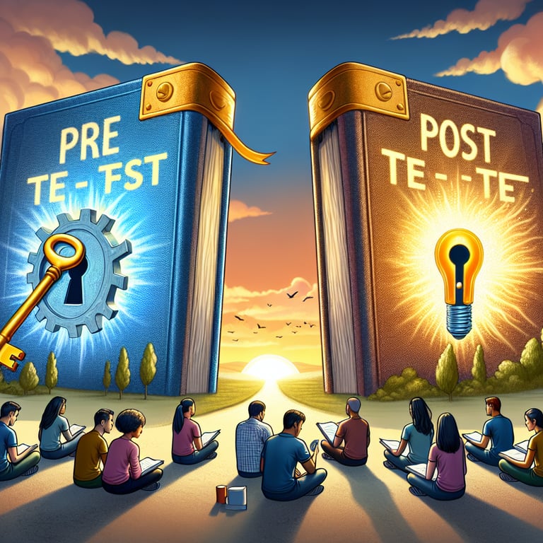 Illustration representing the concept of Pre and Post Test survey questions.