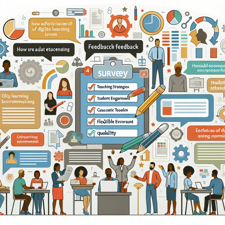 Illustration of critical topics for a Teacher's Online Learning Feedback survey.