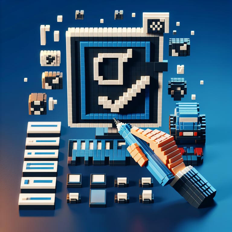 Creative 3D voxel art depicting car park survey interaction