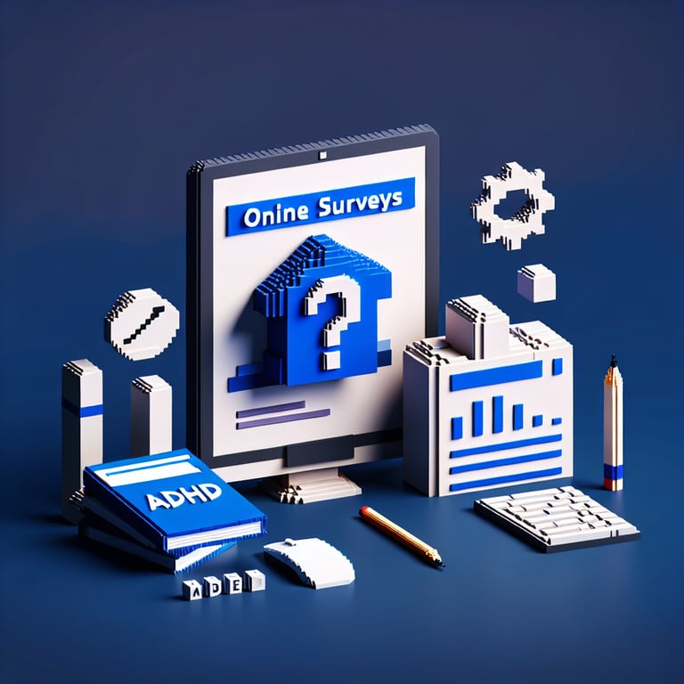 Creative 3D voxel rendering of ADHD focus and distraction survey theme