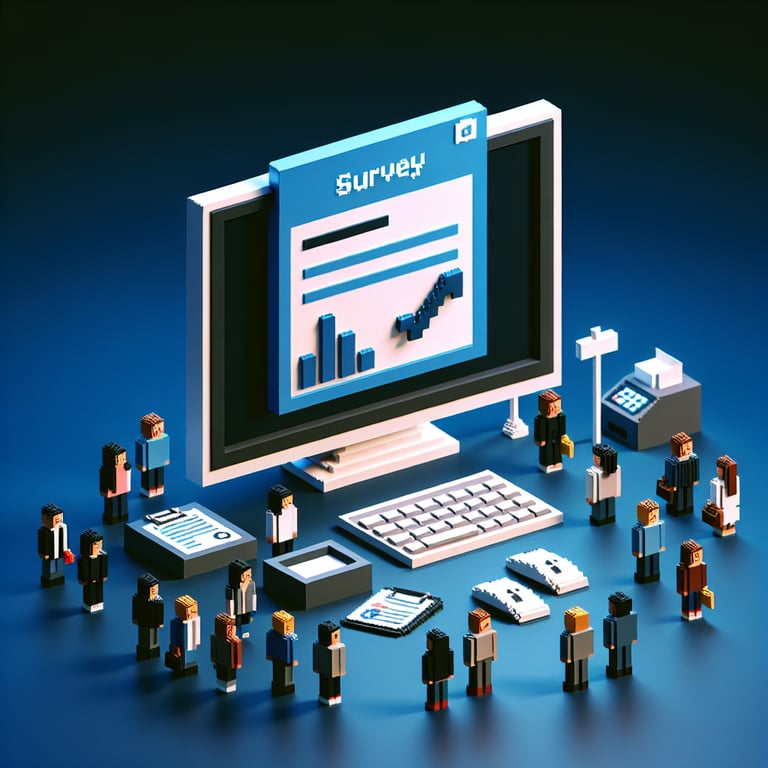 Artistic 3D voxel illustration of presentation review poll concept