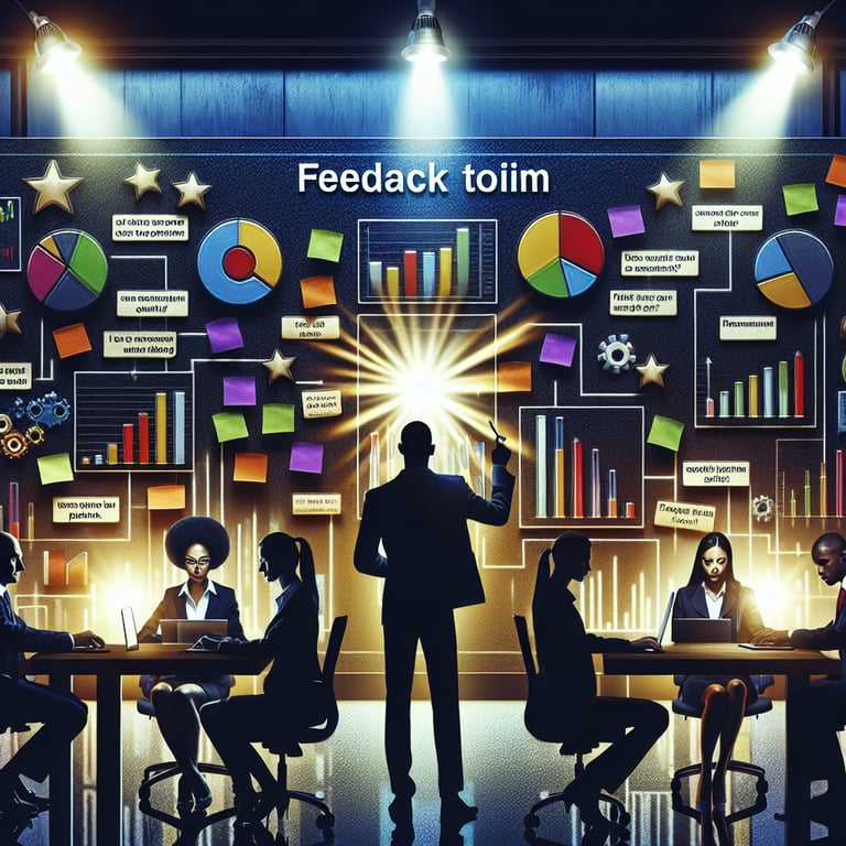 Illustration highlighting key topics for a Sales Team Feedback survey in a thriving business context.