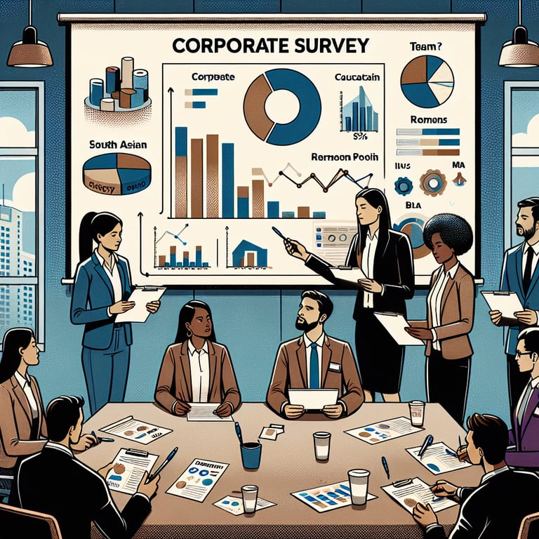 Illustration exploring topics relevant to corporate survey questions.