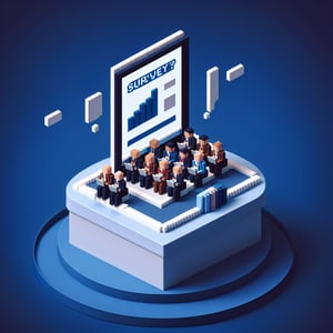 3D voxel art depicting online surveys, symbolizing project human trafficking survey questions.