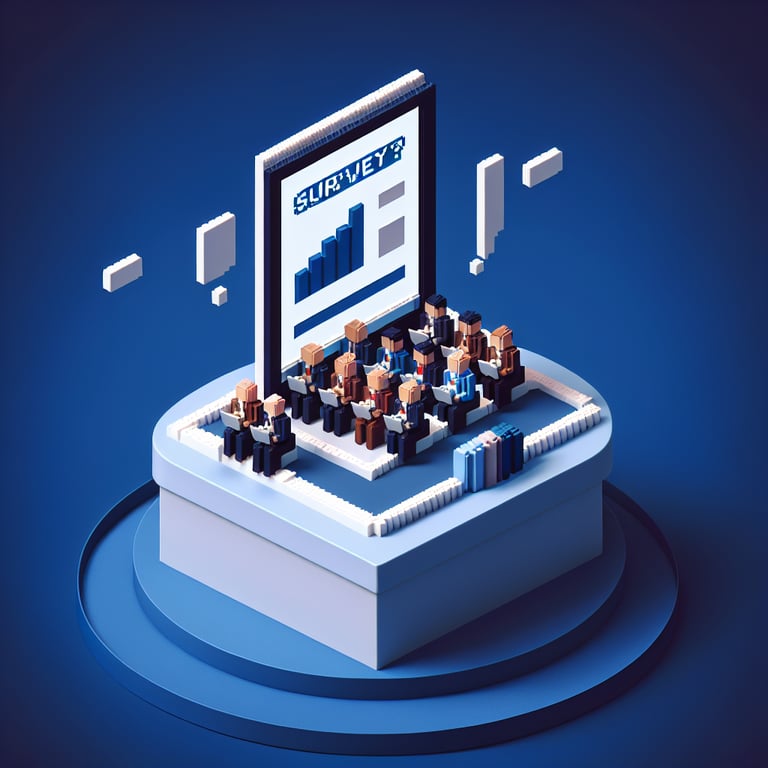Artistic 3D voxel illustrating targeted survey design for human trafficking research