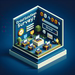 3D voxel art depicting the concept of online ordinal satisfaction surveys on a dark blue background.