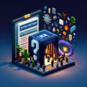 3D voxel art depicting online survey process related to introvert vs extrovert personality types.