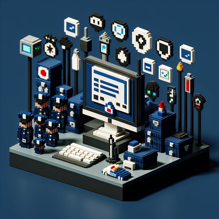 Artistic 3D voxel art of a police department feedback interface