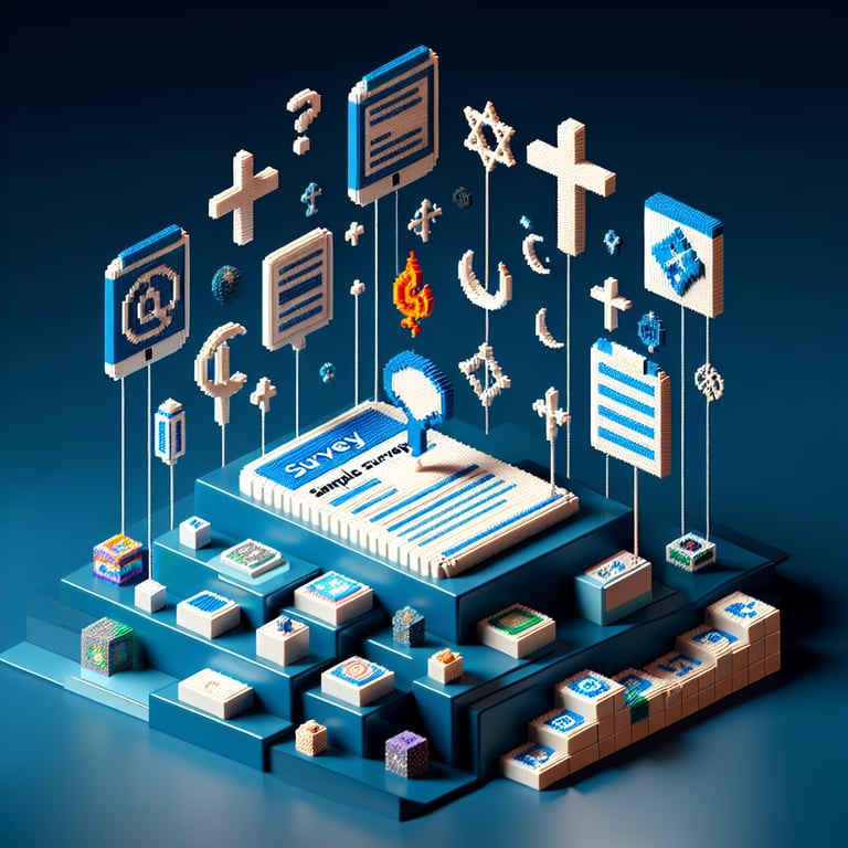 3D voxel art symbolizing faith questionnaire interface