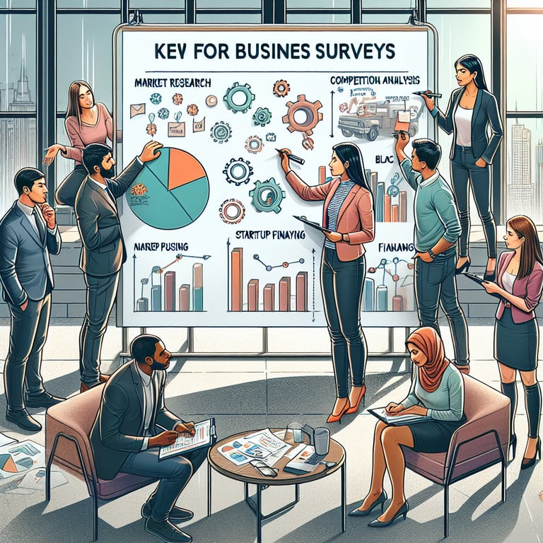 Illustration highlighting key topics for New Business survey questions.