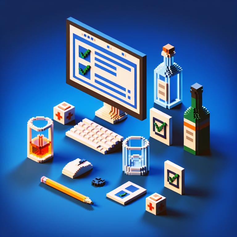 3D voxel art of a convivial virtual drink survey interface