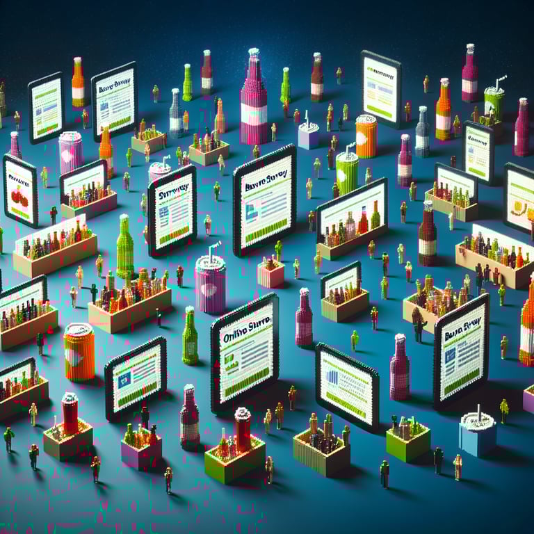 Artistic 3D voxel illustrating beverage survey analytics