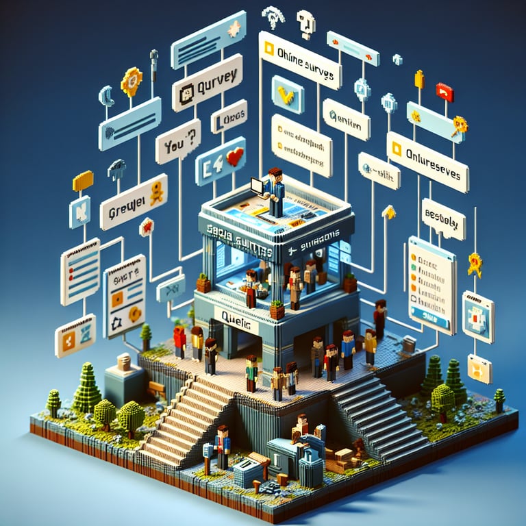 Artistic 3D voxel art showcasing an interactive social skills assessment