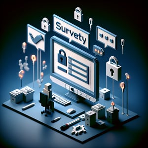 3D voxel art depicting online surveys, symbolizing data security awareness training.
