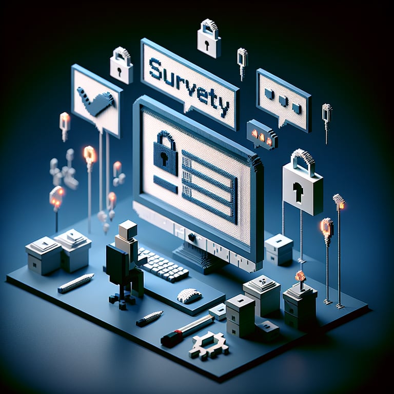 3D voxel art depicting a secure data assessment survey