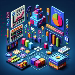 3D voxel art illustrating online surveys and questions on a dark blue background, symbolizing training needs.