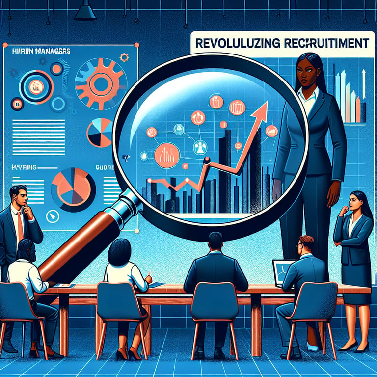 Illustration of a recruitment strategy revolution using insightful Recruiting for Hiring Managers survey questions.