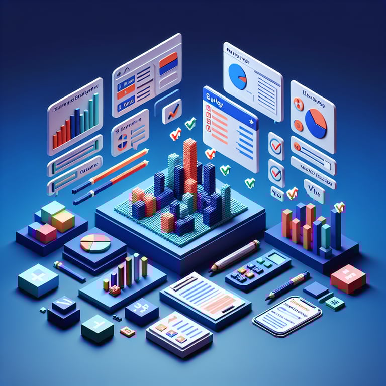 Stylized 3D voxel artwork representing survey response analytics