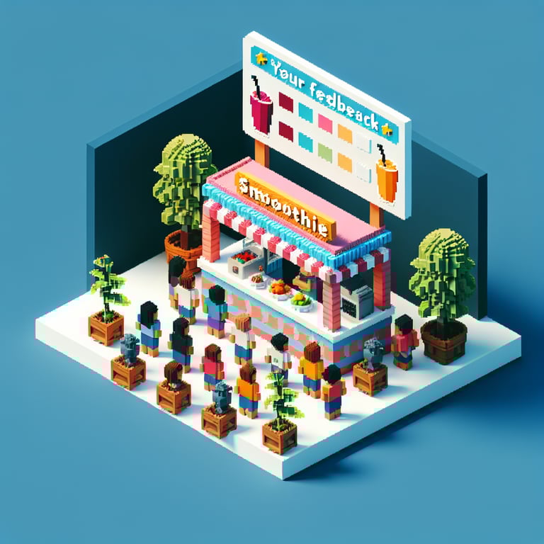 3D voxel scene of feedback flow with tropical smoothie vibes
