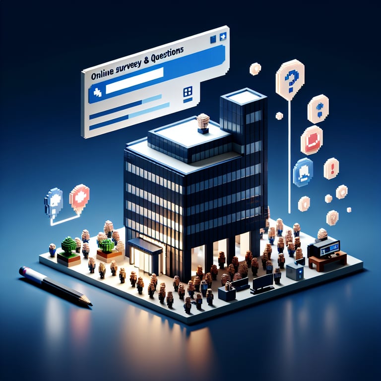 Artistic 3D voxel art of employee engagement data, representing workplace satisfaction and PDF survey insights