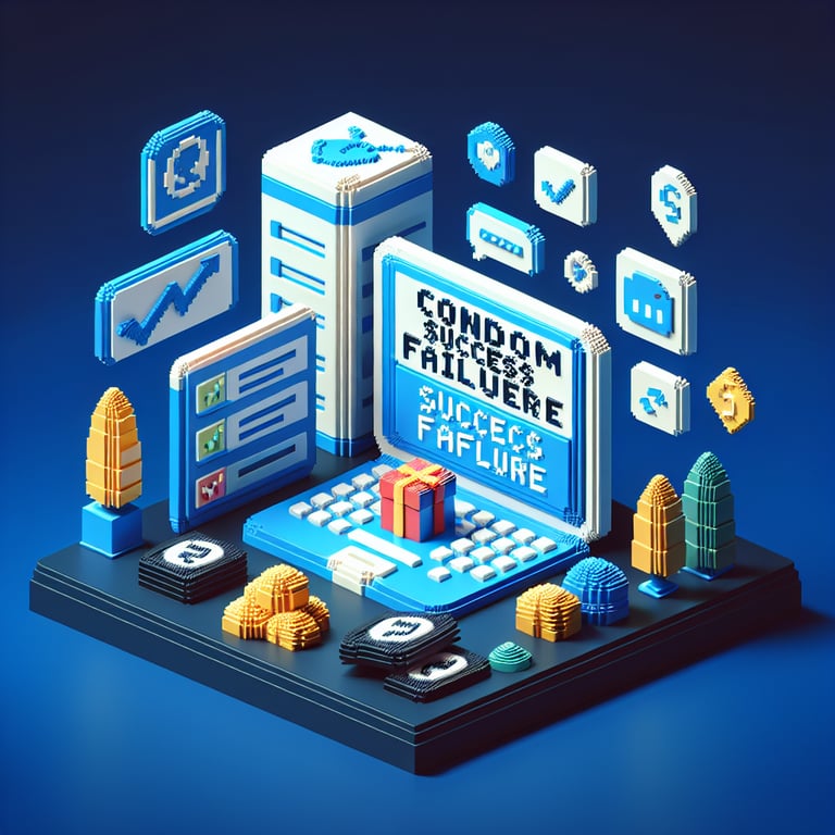 3D voxel art illustrating condom survey performance metrics in a pixelated array