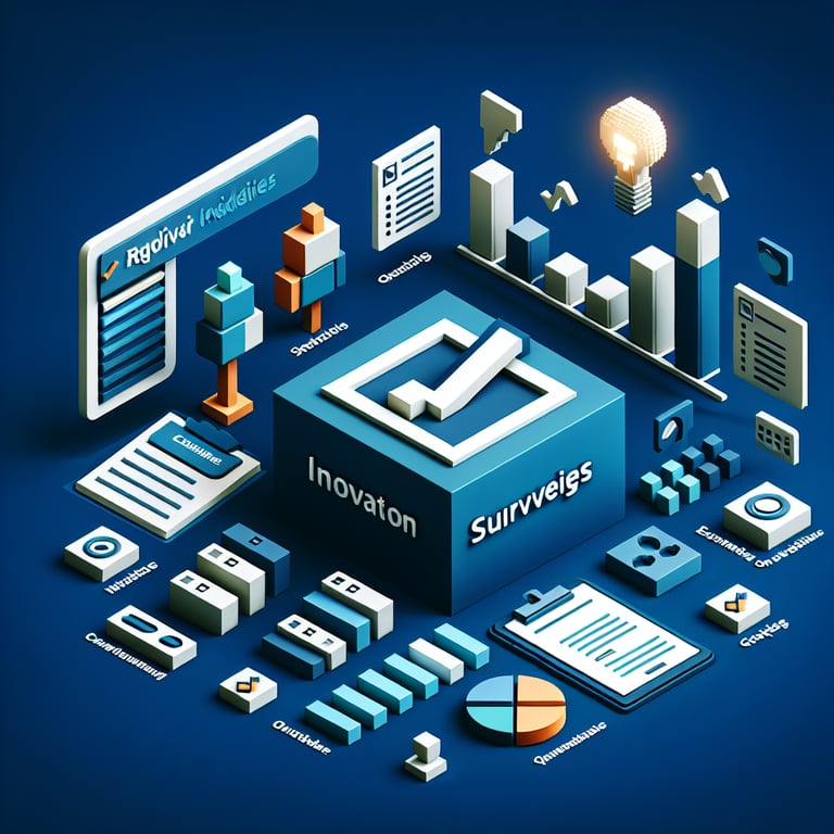 3D voxel art depicting digital innovation index metrics