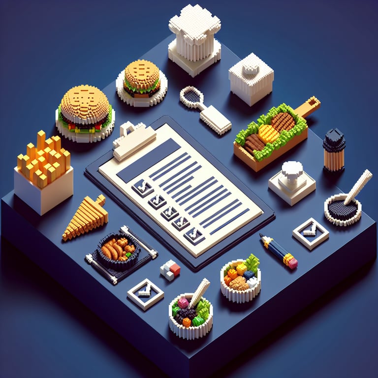 Artistic 3D voxel depicting a caterer's survey concept