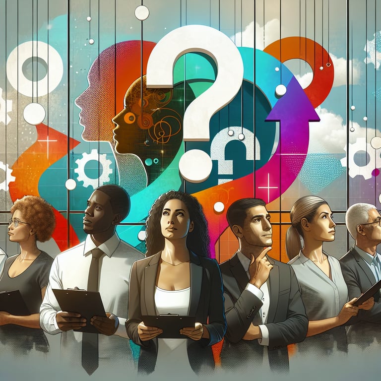 Illustration showcasing important topics to explore through Organizational Change survey questions.
