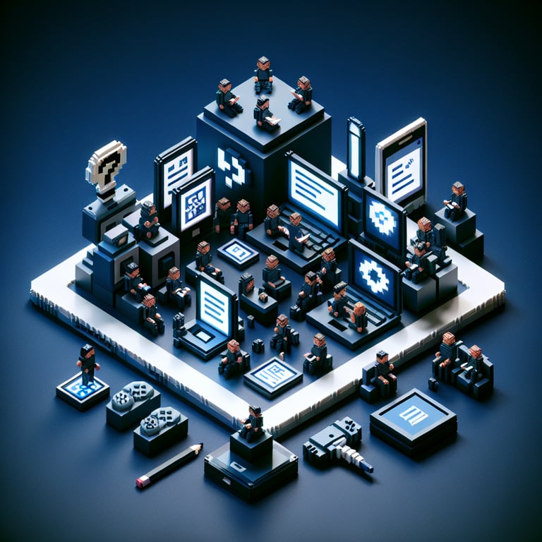 Artistic 3D voxel illustration of gadget usage survey dynamics