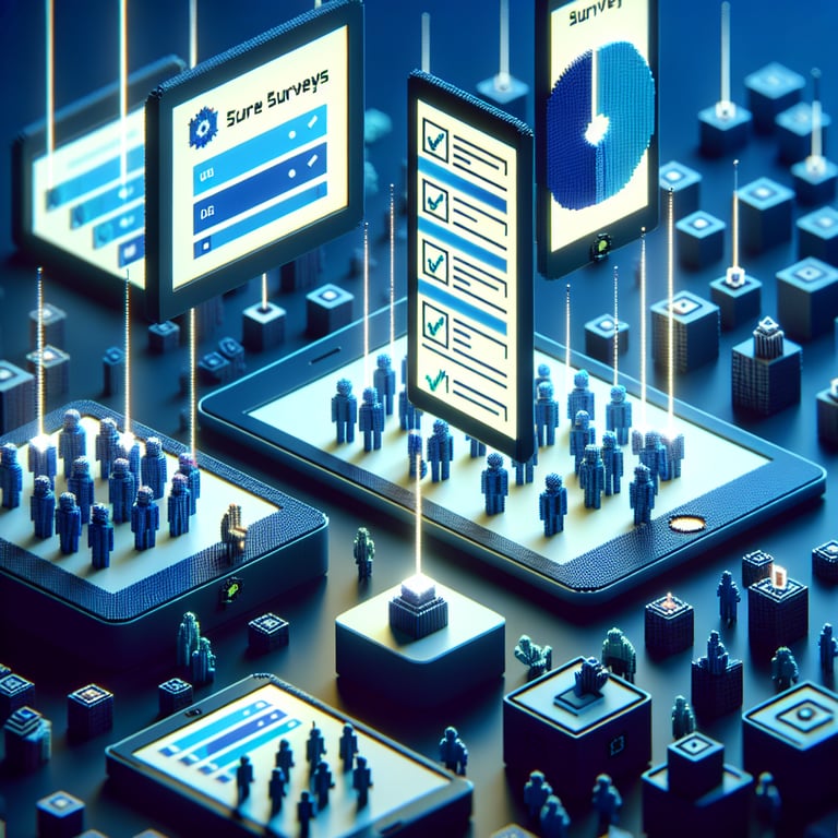 Colorful 3D voxel art depicting rapid-response pulse check surveys