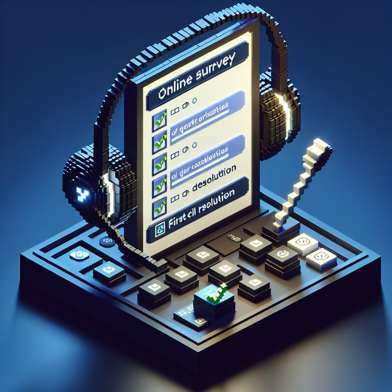 3D voxel art of feedback resolution survey on dark blue background