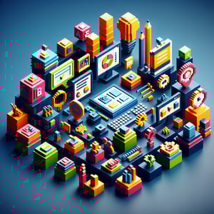 3D voxel art depicting online surveys, symbolizing educational background survey questions.