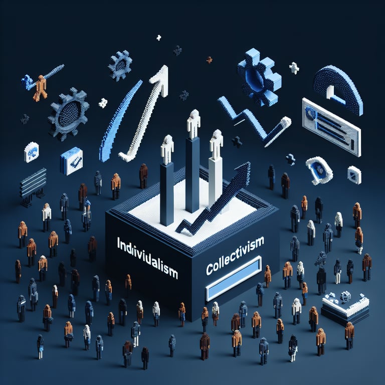 Artistic 3D voxel rendering of cultural dimension poll contrasting individualism and collectivism