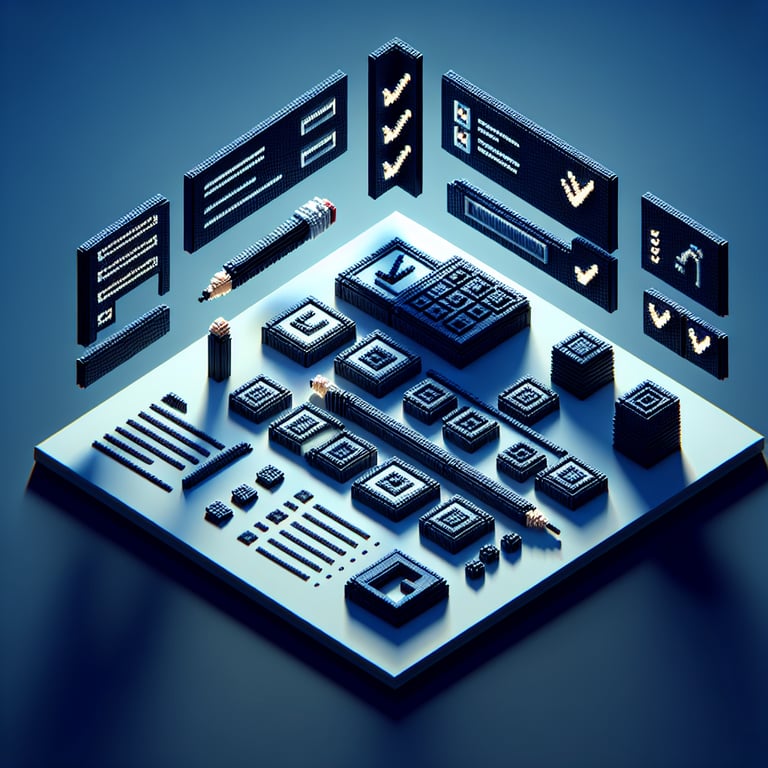 3D voxel art depicting the concept of CD mapping surveys, set against a dark blue background.