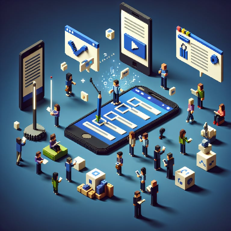 Artistic 3D voxel depicting smartphone usage questionnaire concepts