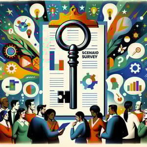 Unlocking the Power of Scenario Survey Questions illustration with potential queries and outcomes