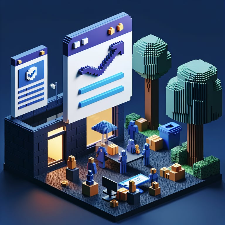 3D voxel motif depicting survey feedback flow in a non profit membership survey