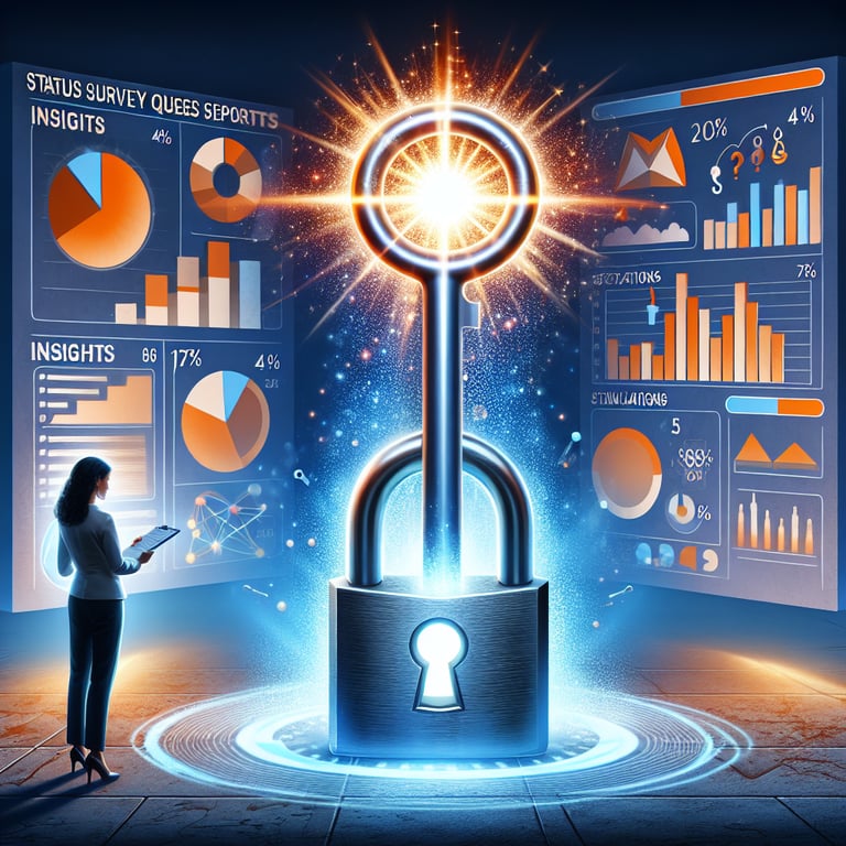 Illustration of unlocking the power of Status survey questions, indicating what to ask and expect.