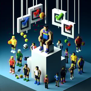 3D voxel art depicting online surveys concept, with dark blue background, suitable for athletes survey.