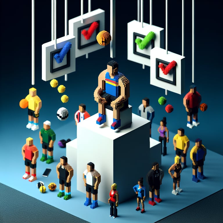 3D voxel art depicting online surveys concept, with dark blue background, suitable for athletes survey.