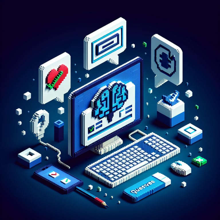 3D voxel art showcasing an empathetic mental health survey journey