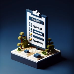3D voxel art depicting the concept of online engagement surveys, set against a dark blue background.