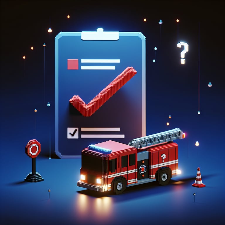 3D voxel rendering of a firefighter questionnaire dashboard visualizing survey responses
