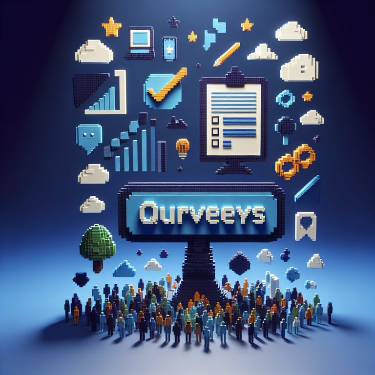 Artistic 3D voxel showing online marketing survey interface